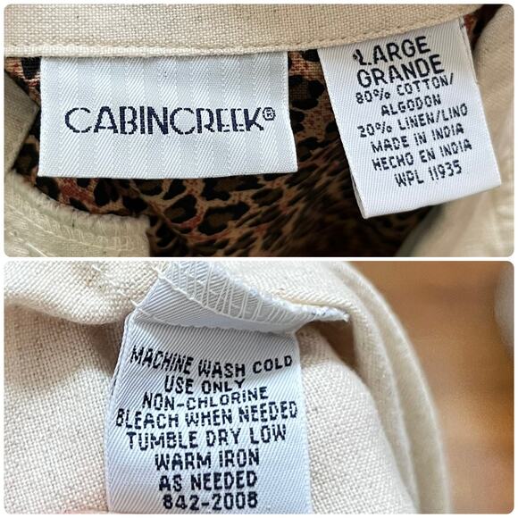 Cabin Creek Linen Blend Zebra Embroidered Button Front Waist Tie Top Large Y2K - Picture 11 of 12